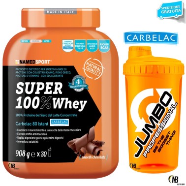 Named Super 100% Whey 908 gr. Proteine Del Siero del Latte Carbelac + SHAKER PROTEINE