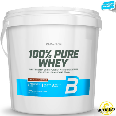 BIOTECH USA 100% Pure Whey 4000 gr 4 KG Proteine del Siero del Latte Senza Glutine PROTEINE