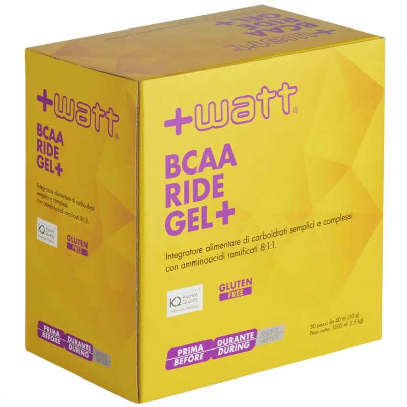 +WATT BCAA RIDE GEL+ CON AMINOACIDI RAMIFICATI KYOWA 8:1:1+ VITARGO - box da 30 gel CARBOIDRATI - ENERGETICI