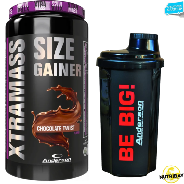 Anderson Xtra Mass 1100 gr Gainer di Proteine Whey Creatina Tribulus + SHAKER GAINERS AUMENTO MASSA