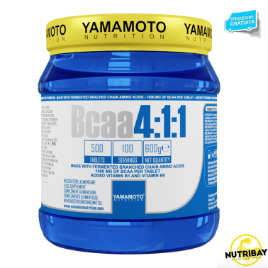 Bcaa 4:1:1 di YAMAMOTO NUTRITION con Vitamine B1 e B6 - 500 cpr - 100 dosi AMINOACIDI 3.1.2 - 4.1.1 - 10.1.1 - 12.1.1