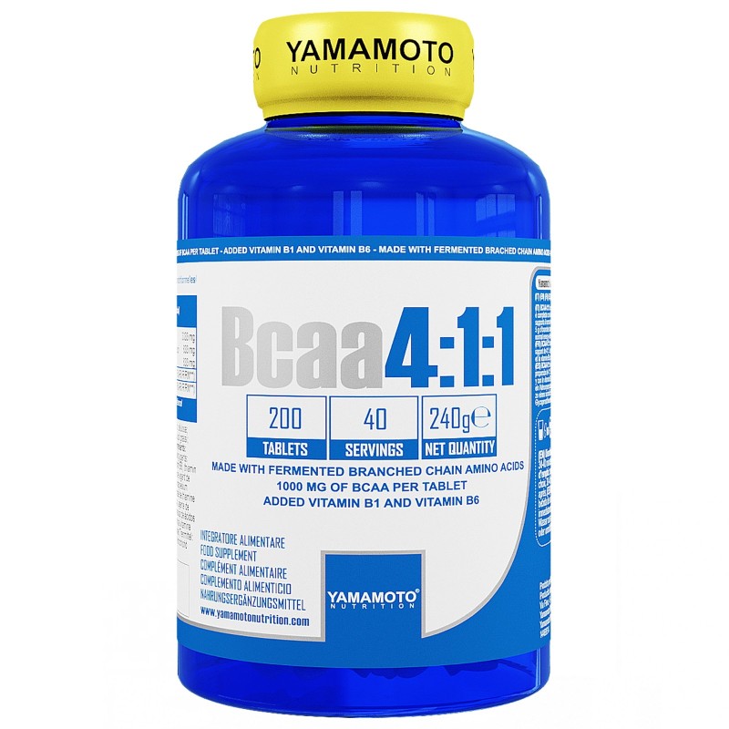 Bcaa 4:1:1 di YAMAMOTO NUTRITION con Vitamine B1 e B6 - 200 cpr - 40 dosi AMINOACIDI 3.1.2 - 4.1.1 - 10.1.1 - 12.1.1