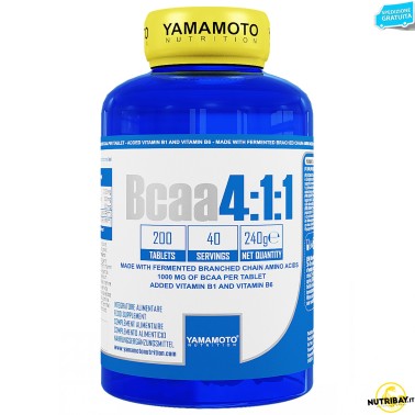 Bcaa 4:1:1 di YAMAMOTO NUTRITION con Vitamine B1 e B6 - 200 cpr - 40 dosi AMINOACIDI 3.1.2 - 4.1.1 - 10.1.1 - 12.1.1