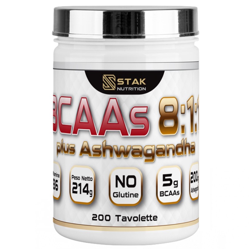 Stak Nutrition Bcaas 8:1:1 Plus Ashwagandha - 200 cpr AMINOACIDI BCAA 8.1.1