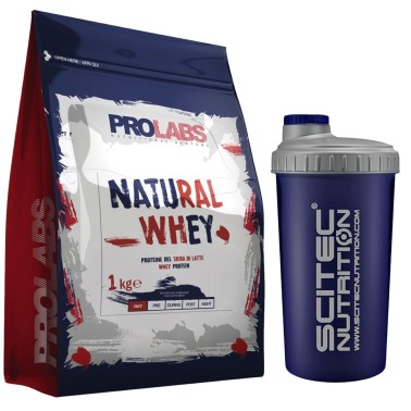 PROLABS Natural Whey 1 kg Proteine Siero del Latte Gusto Neutro + SHAKER SCITEC PROTEINE