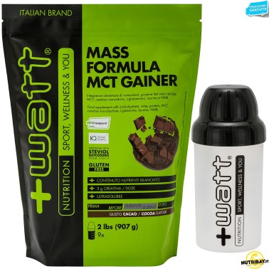 +WATT MASS FORMULA Mega Gainer Proteine Creatina Vitamine Glutammina + Shaker GAINERS AUMENTO MASSA