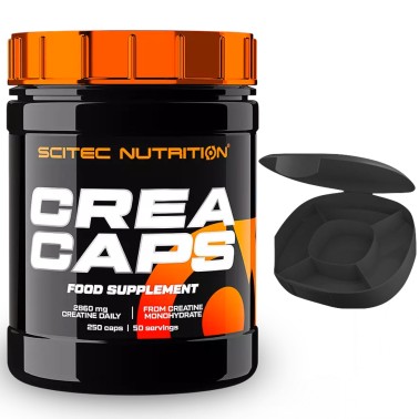 SCITEC Creatine Caps 250 Capsule di Pura Creatina Monoidrato + PORTAPILLOLE CREATINA