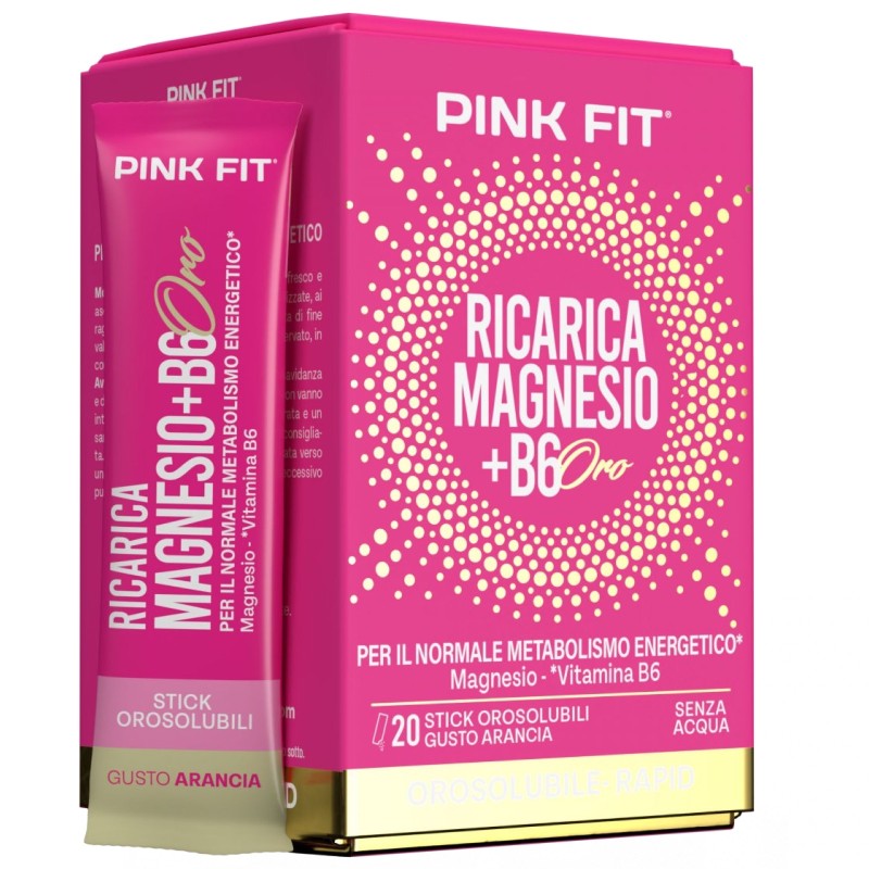 Pink Fit Ricarica Magnesio + B6 Oro - 20 stick da 1,2 gr TONICI