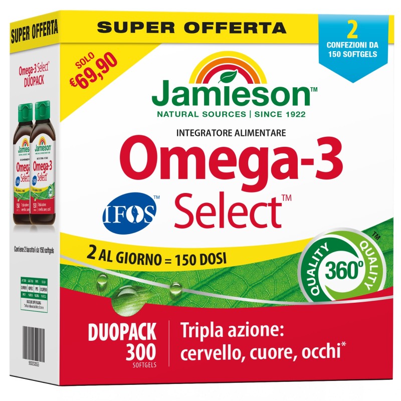 Jamieson Omega 3 Select IFOS Duo Pack - 300 softgels - 2 confezioni da 150 softgels OMEGA 3