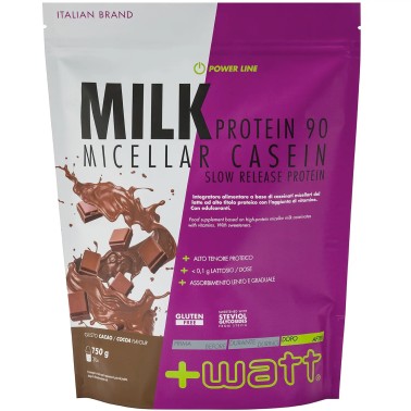 +WATT Milk Protein 90% 750gr Caseine Micellari a lento assorbimento con Vitamine PROTEINE