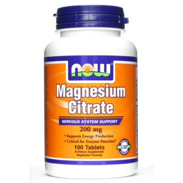 NOW FOODS Magnesium Citrate 200 mg. 100 cpr. Puro Magnesio Citrato in Compresse BENESSERE-SALUTE