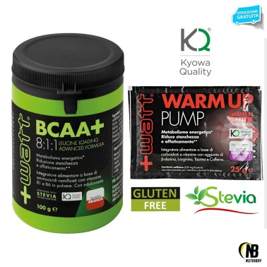 +WATT BCAA+ AMINOACIDI RAMIFICATI POLVERE 8:1:1 KYOWA 100gr 811 + WARM UP PUMP PROMO PACK!