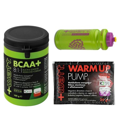 +WATT Aminoacidi Ramificati BCAA+ 8:1:1 811 KYOWA 100gr con Vitamine + Borraccia AMINOACIDI BCAA 8.1.1