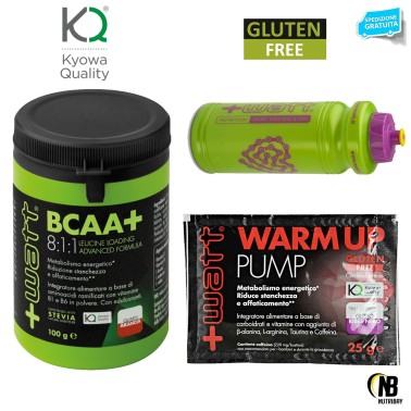 +WATT Aminoacidi Ramificati BCAA+ 8:1:1 811 KYOWA 100gr con Vitamine + Borraccia AMINOACIDI BCAA 8.1.1