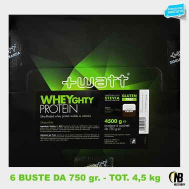 +WATT Wheyghty 6x750 gr 4,5 kg Proteine Del Siero Del Latte Isolate + Vitamine in vendita su Nutribay.it