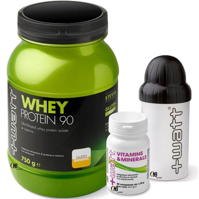 Watt Whey 90 750 gr. Proteine Siero Isolate + Vitamins Minerals 30 cpr  Vitamine + SHAKER