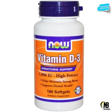 NOW FOODS VIT D3- 1000 180 Perle Integratore Vitamina D3 Ossa, Denti e Capelli VITAMINE