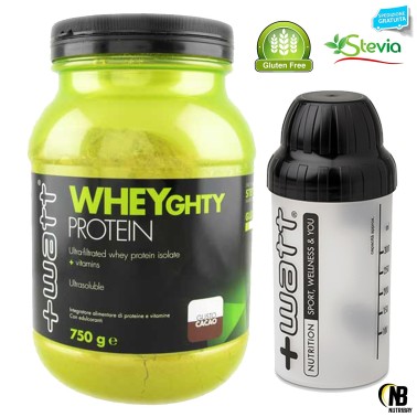 +WATT Wheyghty 750g Proteine del Siero del Latte Isolate con Vitamine + Shaker in vendita su Nutribay.it