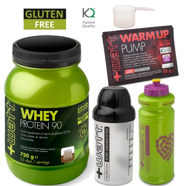 +WATT WHEY PROTEIN 90 750 gr PROTEINE DEL SIERO DEL LATTE ISOLATE AL 90% + KIT PROTEINE