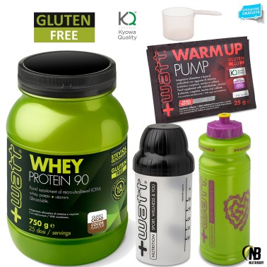 +WATT WHEY PROTEIN 90 750 gr PROTEINE DEL SIERO DEL LATTE ISOLATE AL 90% + KIT PROTEINE