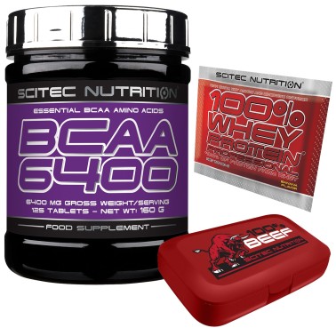 Scitec Nutrition BCAA 6400 Aminoacidi Ramificati 125cpr.+PORTAPILLOLE+WHEY 100% AMINOACIDI BCAA