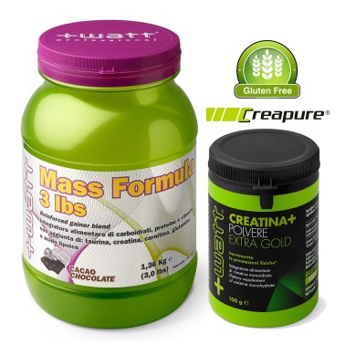 +WATT MASS FORMULA 1360g Mega Gainer di Proteine del Siero Whey + Creatina Extra PROMO PACK!