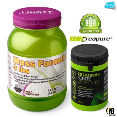 +WATT MASS FORMULA 1360g Mega Gainer di Proteine del Siero Whey + Creatina Extra PROMO PACK!