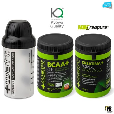 +WATT BCAA+ Aminoacidi Ramificati 8:1:1 KYOWA 811 100g + CREATINA GOLD E SHAKER PROMO PACK!