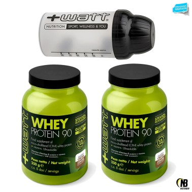 +WATT PROTEINE DEL SIERO DEL LATTE ISOLATE WHEY PROTEIN 90 2 x 250 gr. + SHAKER PROTEINE