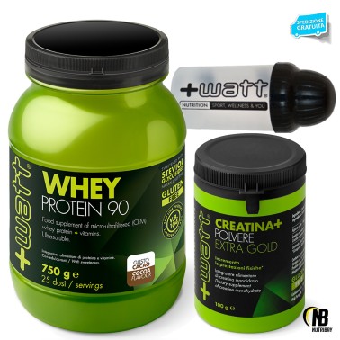 +WATT WHEY PROTEINE 90 750gr Proteine Isolate Del Siero + Creatina Extra +SHAKER PROMO PACK!