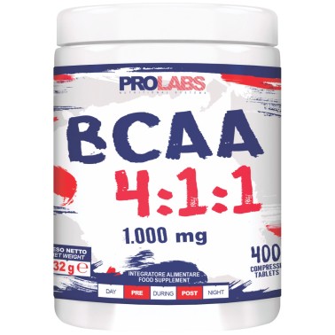 Prolabs BCAA 4:1:1 400 cpr Aminoacidi Ramificati 411 Extra Leucina + Vitamine AMINOACIDI 3.1.2 - 4.1.1 - 10.1.1 - 12.1.1