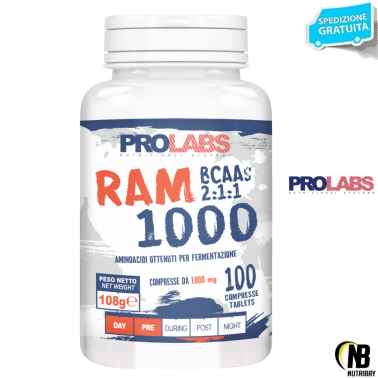 PROLABS Ram 1000 100 Compresse da 1g Aminoacidi Ramificati Bcaa con Vitamina B6 AMINOACIDI BCAA