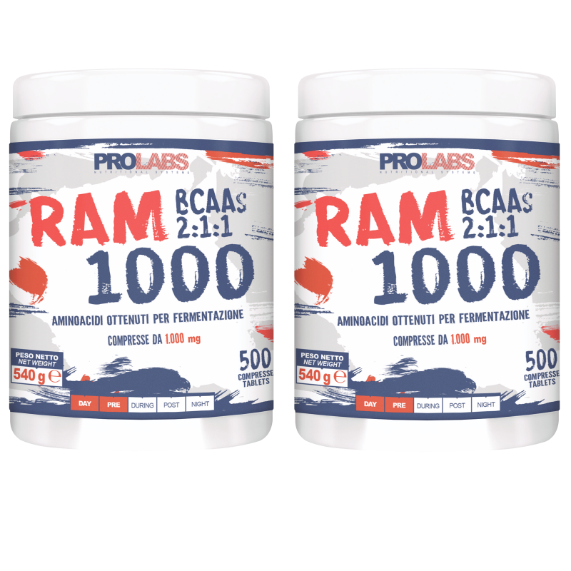 PROLABS Ram 1000 2 X 500 Compresse da 1g Aminoacidi Ramificati Bcaa con VIT. B6 AMINOACIDI BCAA