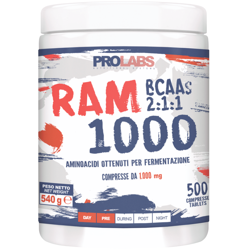 PROLABS Ram 1000 500 Compresse da 1g Aminoacidi Ramificati Bcaa con Vitamina B6 AMINOACIDI BCAA
