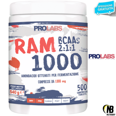 PROLABS Ram 1000 500 Compresse da 1g Aminoacidi Ramificati Bcaa con Vitamina B6 AMINOACIDI BCAA