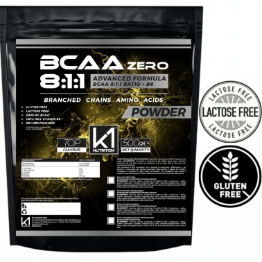 K1 Nutrition BCAA ZERO POWDER 8:1:1 500 gr Advanced Formula con Vitamina B6 AMINOACIDI BCAA 8.1.1