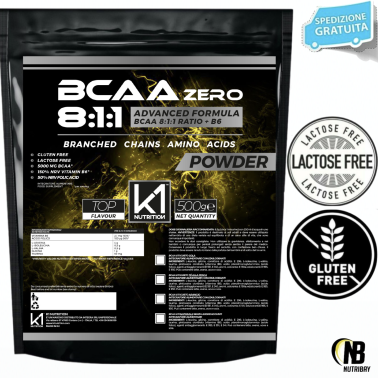 K1 Nutrition BCAA ZERO POWDER 8:1:1 500 gr Advanced Formula con Vitamina B6 AMINOACIDI BCAA 8.1.1