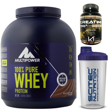 MULTIPOWER 100% Pure Whey Protein 2 kg Proteine + 100% Creatine 100gr K1 e SHAKER PROTEINE