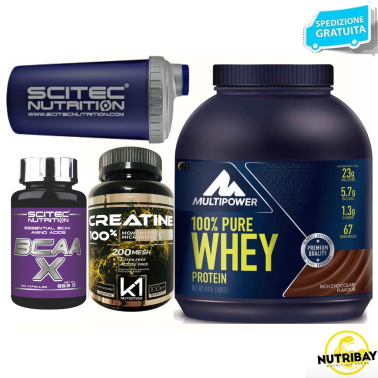 MULTIPOWER 100% Pure Whey 2 KG Proteine Siero Latte + 120 Bcaa e Creatina SCITEC PROTEINE