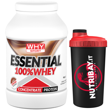 Why Sport 100% Essential Whey 900 gr Proteine Siero del Latte + SHAKER PROTEINE