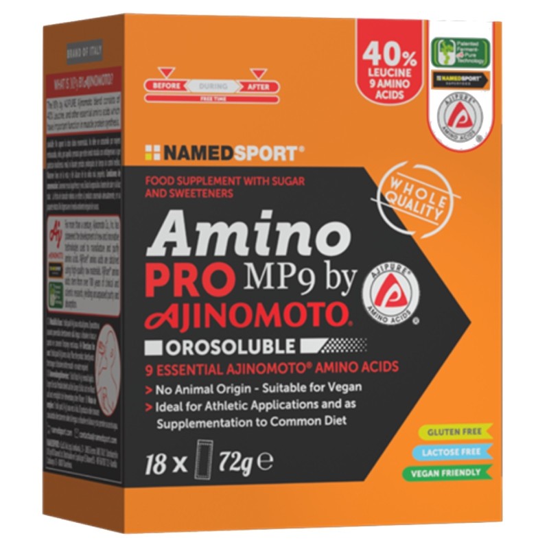 NAMED SPORT AMINOPRO MP9 OROSULUBILE 18 STICKS AMINOACIDI COMPLETI / ESSENZIALI