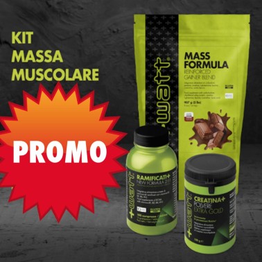 +WATT KIT MASSA MUSCOLARE MASS FORMULA - RAMIFICATI BCAA - CREATINA GAINERS AUMENTO MASSA