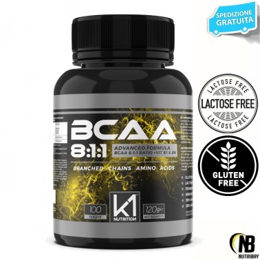 K1 Nutrition BCAA 8:1:1 100 cpr - Advanced Formula con Vitamina B1 e B6 AMINOACIDI BCAA