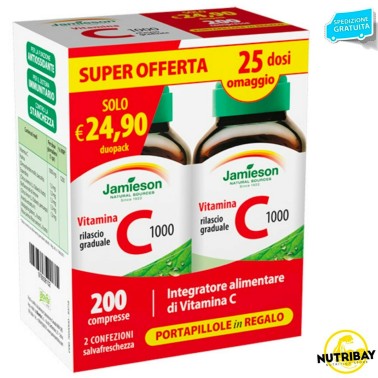 Jamieson Vitamina C1000 timed release, 200 cpr Duo Pack + portapillole Omaggio VITAMINE